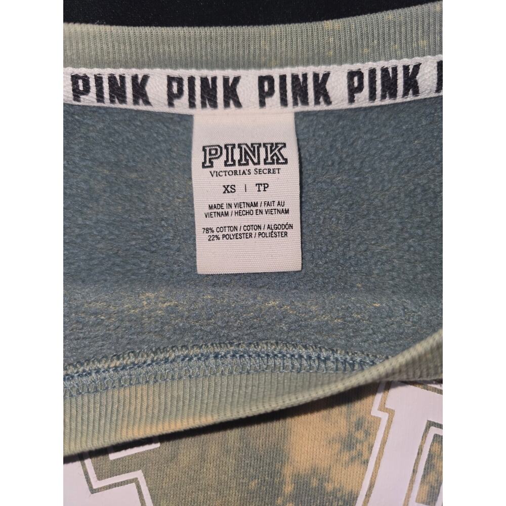 PINK Victoria's Secret Sweatshirt Womens XS Green Bleach Wash Crewneck Pullover - Picture 3 of 7
